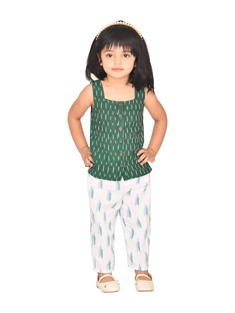Tiny Bunnies Girls Green & White Printed Top with Pyjamas