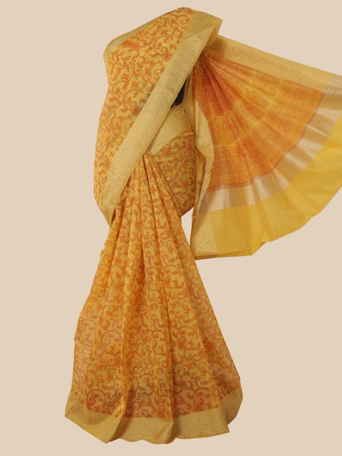 Pothys Yellow Floral Supernet Saree