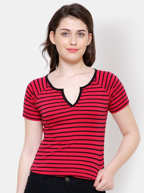 Yaadleen Red Striped Regular Top