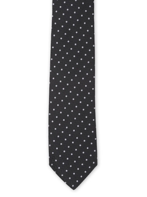 Peter England Men Grey & White Woven Design Broad Tie