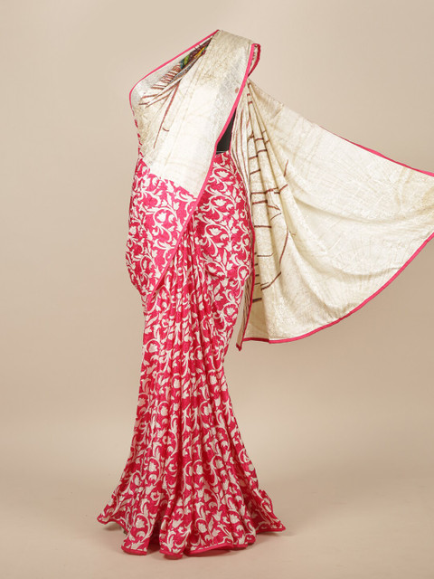 Pothys Pink & Cream-Coloured Ethnic Motifs Beads and Stones Saree 
Pothys Pink & Cream-Coloured Ethnic Motifs Beads and Stones Saree