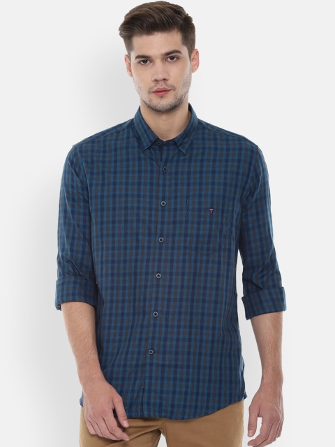 Louis Philippe Sport Men Blue Slim Fit Checked Casual Shirt