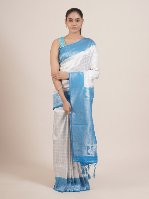 Pothys Off White & Blue Woven Design Tissue Saree