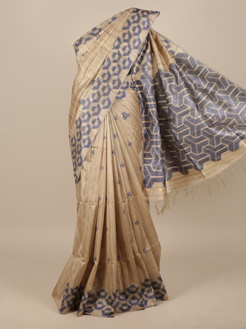 Pothys Tan & Grey Jute Silk Saree