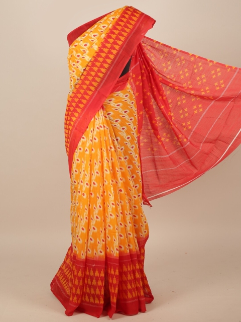 Pothys Yellow & Red Bandhani Jute Silk Saree