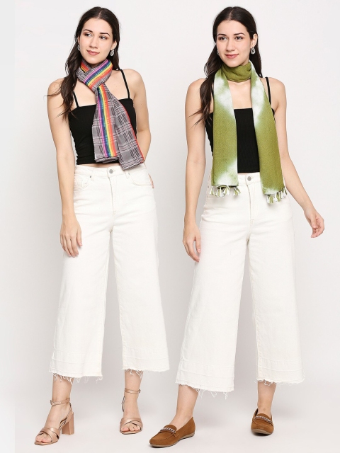 Get Wrapped Women Green & Brown Pack of 2 Scarves