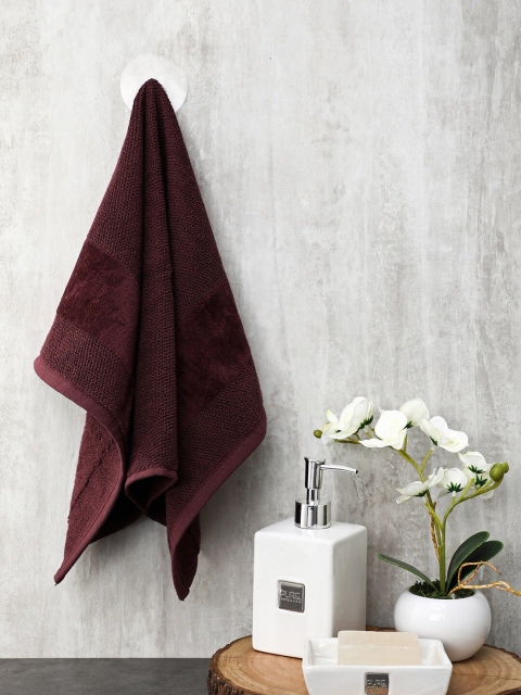 Pure Home and Living Set Of 4 Purple Solid 550 GSM Cotton Hand Towels