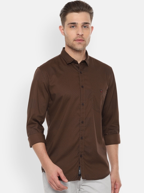 Louis Philippe Jeans Men Brown Printed Slim Fit Casual Shirt