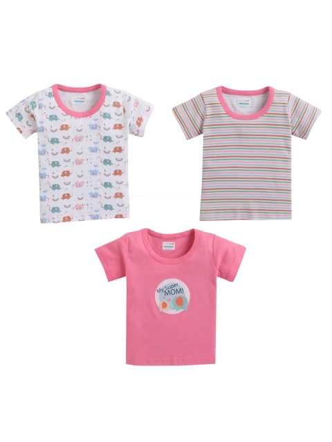 BUMZEE Girls Pack of 3 Striped T-shirt, Pink