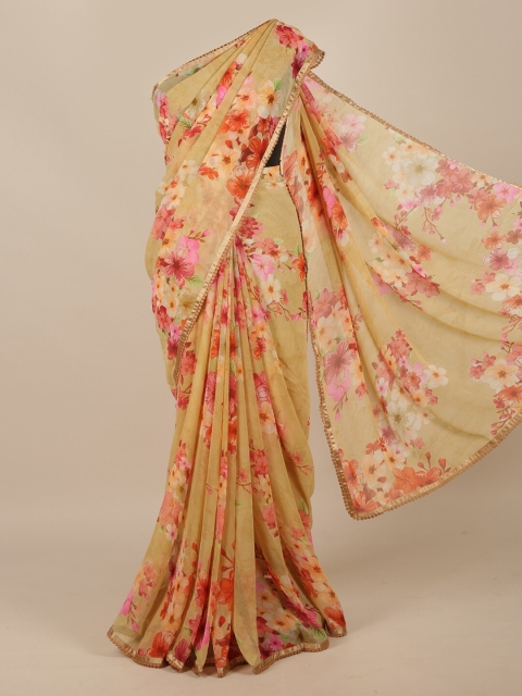 Pothys Beige & Coral Floral Saree
