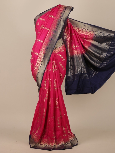 Pothys Magenta & Navy Blue Woven Design Jute Silk Saree