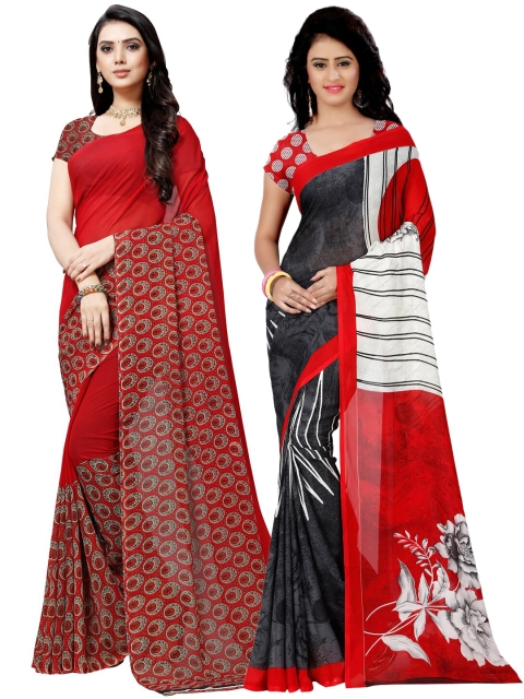 KALINI Pack of 2 Poly Georgette Saree, Red