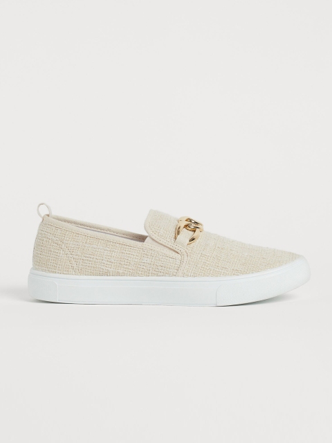H&M Women Beige Woven Design Slip-On Sneakers