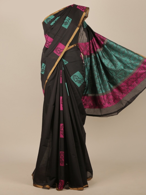 Pothys Black & Pink Ethnic Motifs Zari Pure Cotton Saree