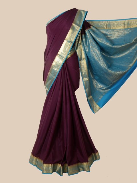 Pothys Purple & Blue Woven Design Pure Silk Mysore Silk Saree