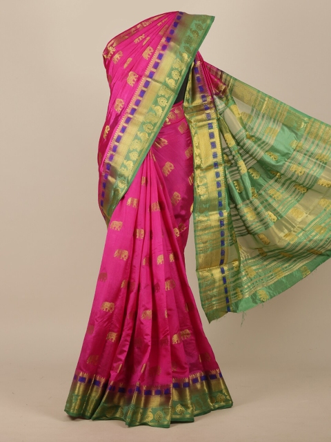 Pothys Magenta & Green Woven Design Zari Jute Silk Saree