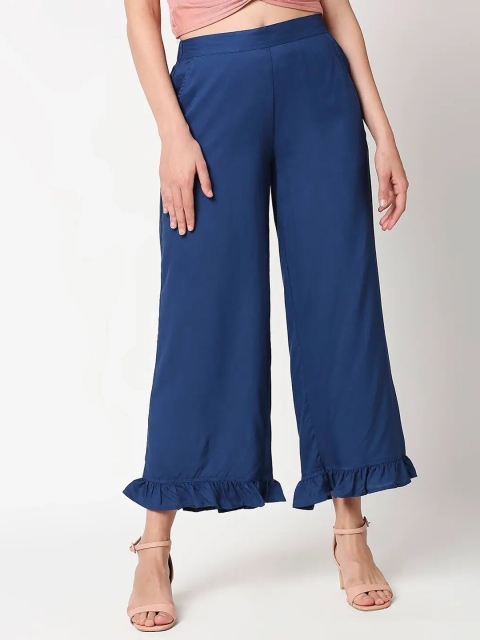 Bewakoof Women Blue Flared Knitted Palazzos
