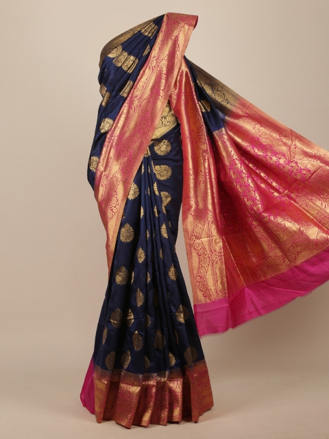 Pothys Navy Blue Ethnic Motifs Zari Jute Silk Saree