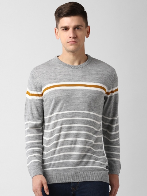 Peter England Casuals Men Grey & White Striped Pullover