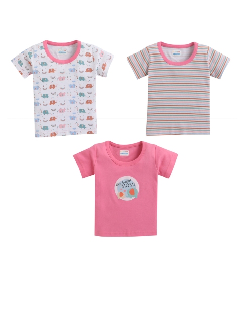 BUMZEE Girls Pink 3 Striped And Printed kid T shirt