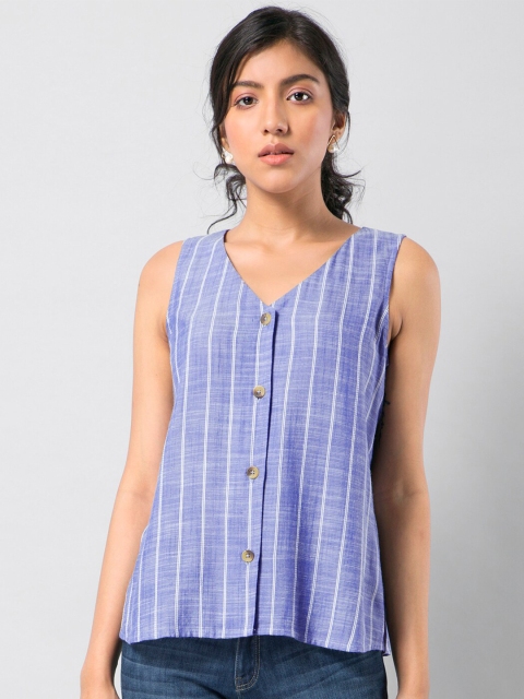 FabAlley Women Blue Striped Regular Top