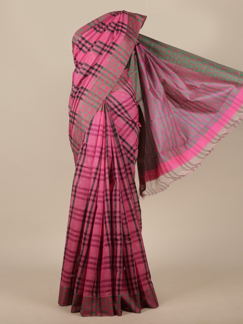 Pothys Pink Checked Pure Cotton Saree