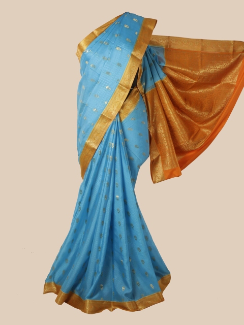 Pothys Blue Floral Zari Pure Silk Mysore Silk Saree