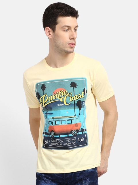 V2 Value & Variety Men Yellow Printed T-shirt