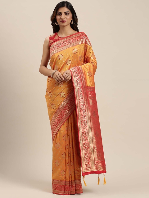 Soch Mustard Yellow & Red Ethnic Motifs Zari Silk Blend Saree