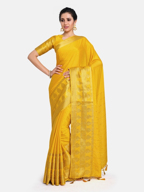 MIMOSA Yellow & Gold-Toned Zari Mysore Silk Saree