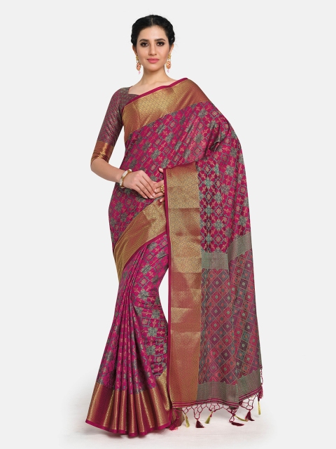 MIMOSA Mauve & Gold-Toned Woven Design Zari Art Silk Patola Saree