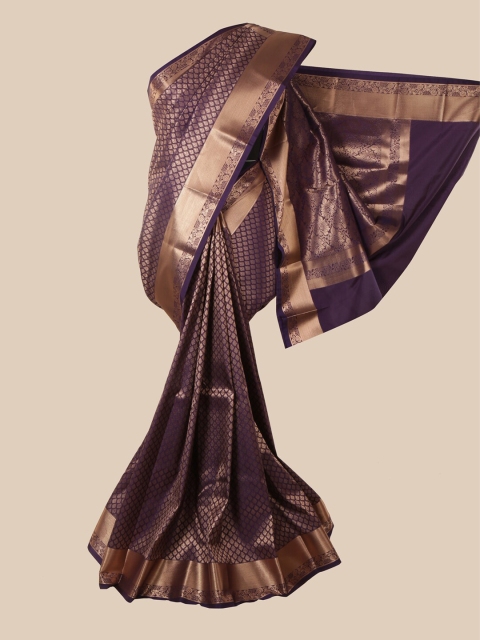 Pothys Violet & Gold-Toned Woven Design Zari Pure Silk Saree