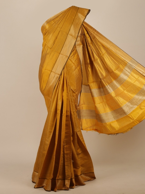 Pothys Mustard Yellow Printed Jute Silk Saree