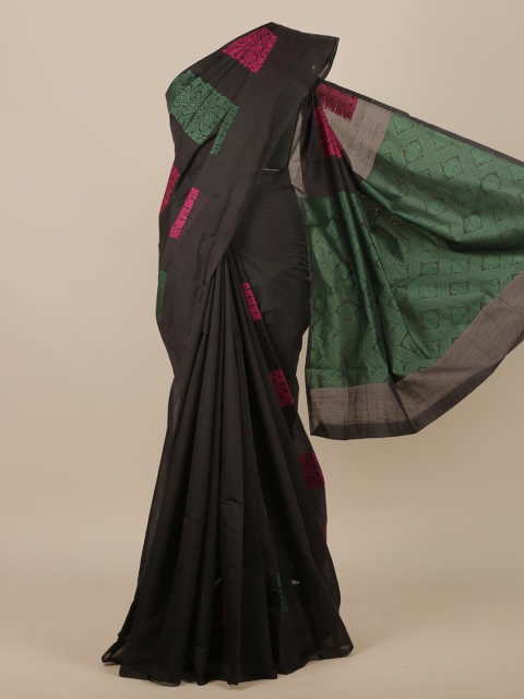 Pothys Black & Green Woven Design Pure Cotton Saree