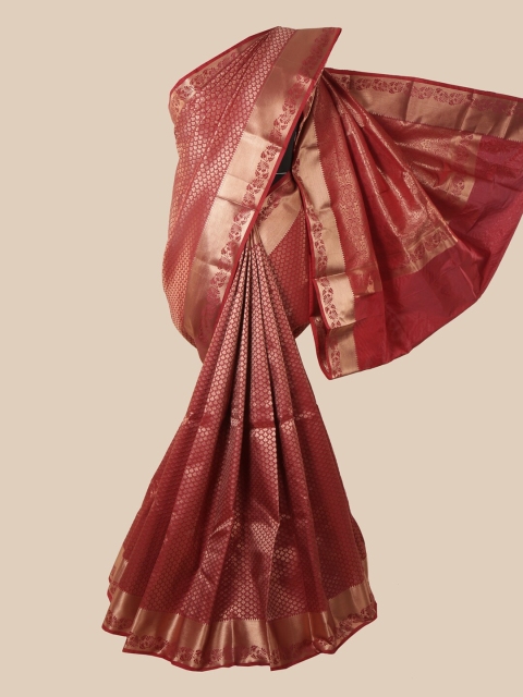 Pothys Maroon & Gold-Toned Woven Design Zari Pure Silk Saree