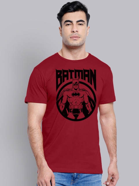 Free Authority Men Red Batman Printed Pure Cotton T-shirt