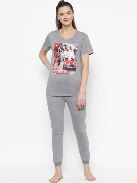 VIMAL JONNEY Women Grey & Red Printed Night Suit