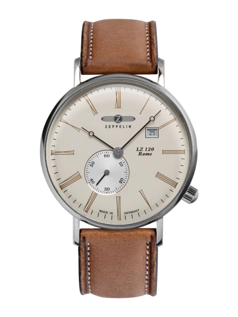 ZEPPELIN Men Beige Dial & Brown Leather Textured Straps Analogue Watch