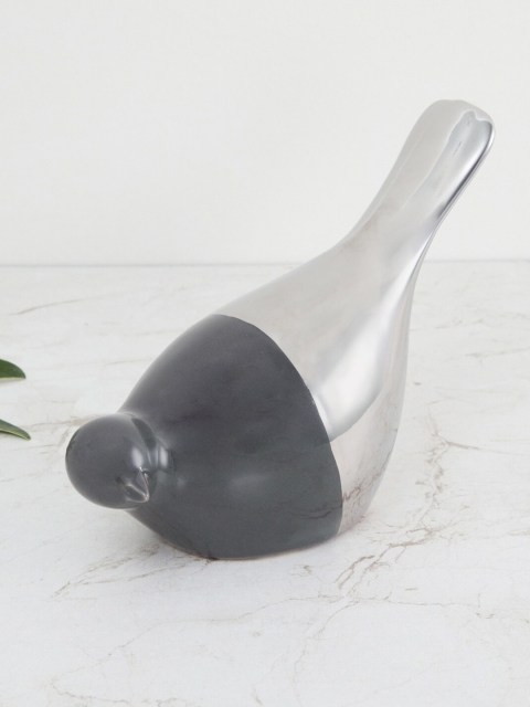 Home Centre Grey & Silver-Toned Marshmallow Colourblocked Bird Figurine Showpiece