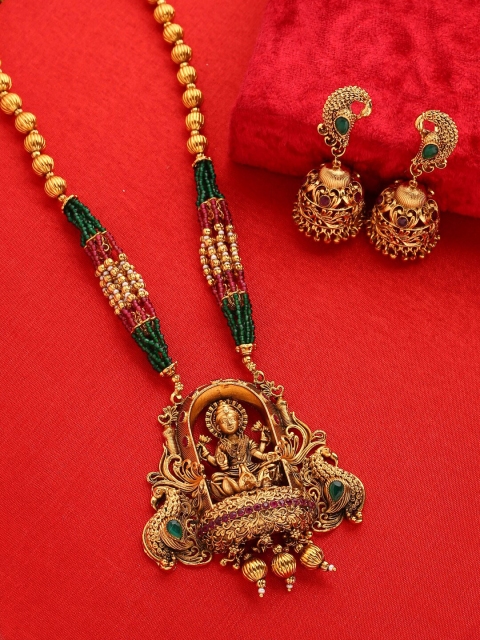 THE AAB STUDIO Gold-Plated Green & Pink Stone-Studded & Beaded Handcrafted Temple Jewellery Set
THE AAB STUDIO Gold-Plated Green & Pink Stone-Studded & Beaded Handcrafted Temple Jewellery Set