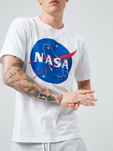 FOREVER 21 Men White & Blue Typography Printed T-shirt