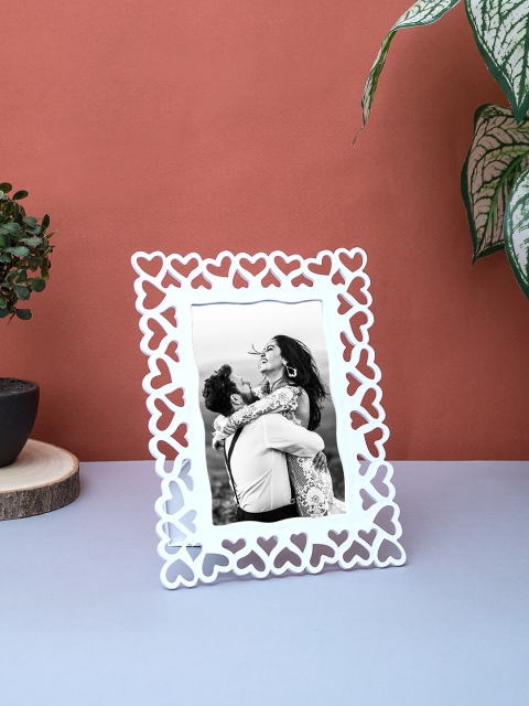 Golden Peacock White Heart Shaped Table Top Photo Frame