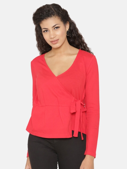 Yaadleen Women Red Solid Wrap Top