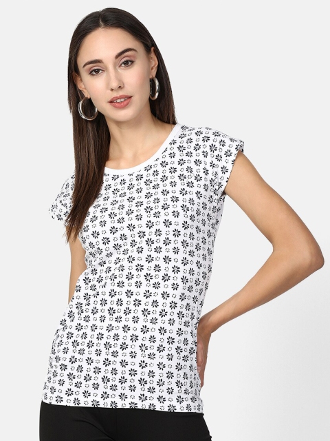 V2 Value & Variety White & Blue Floral Regular Top