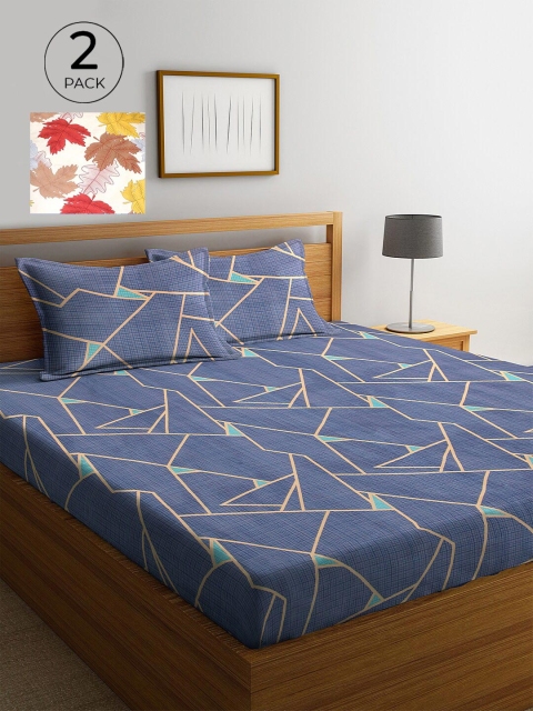 KLOTTHE Set of 2 Blue & White Geometric 210 TC King Bedsheet with 4 Pillow Covers
KLOTTHE Set of 2 Blue & White Geometric 210 TC King Bedsheet with 4 Pillow Covers