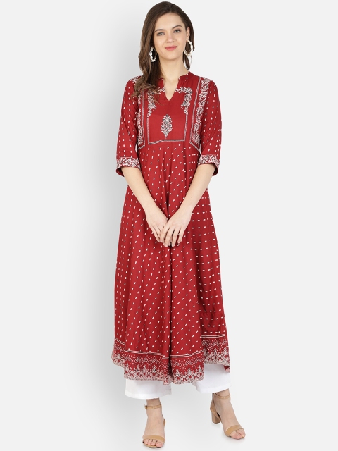 Dipsha Women Maroon Geometric Embellished Thread Work Anarkali Kurta