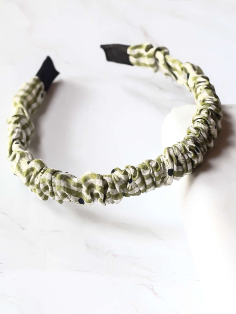 Bellofox Women Olive & White Floral Crinkled Hairband