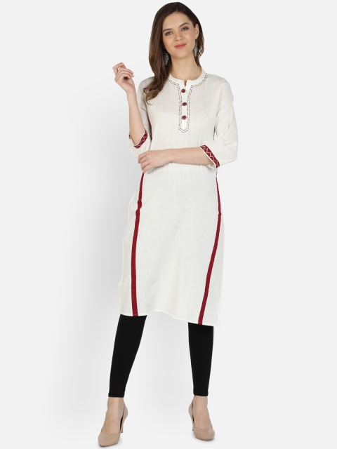Dipsha Women White Thread Work Kurta