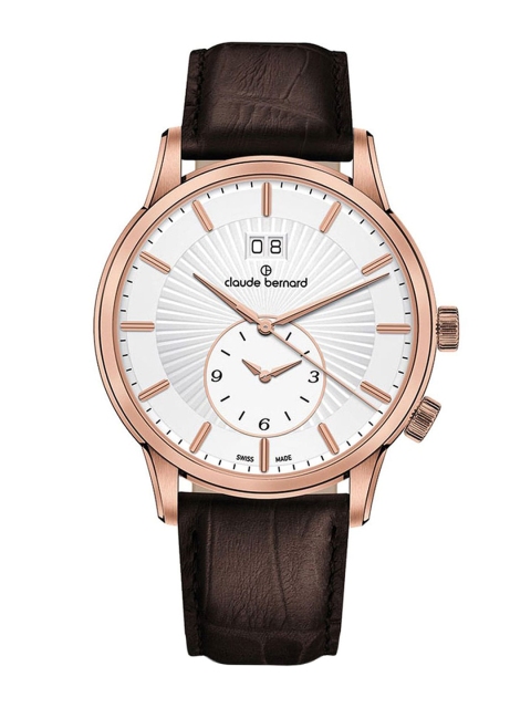 claude bernard Men Silver-Toned Dial & Brown Analogue Watch 62007 37R AIR-Silver