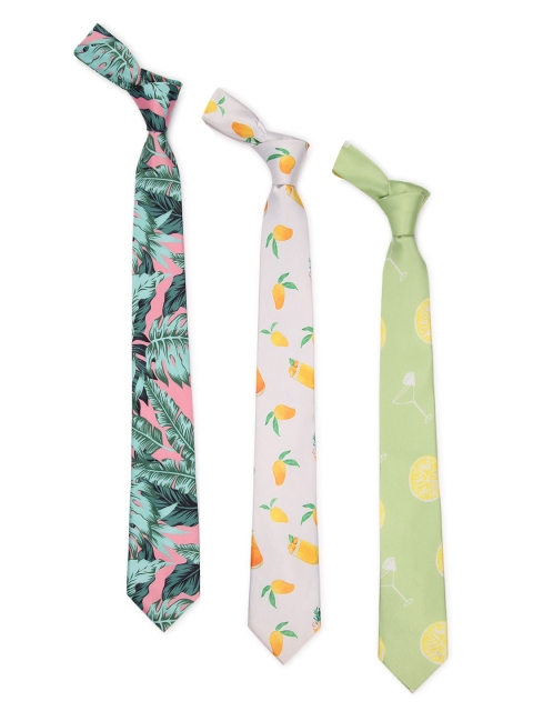 Tossido Men Pack of 3 Printed Broad Tie, White